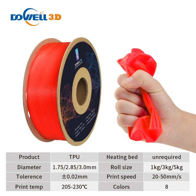 Smoothing 1.75 Mm Tpu Flexible Printing 3d Filament 5kg /spool