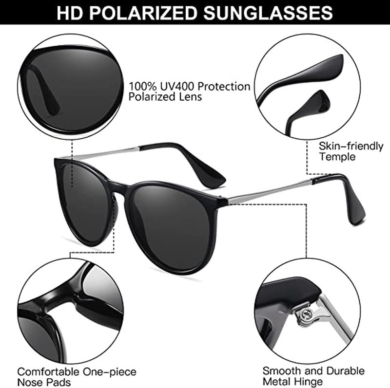 OEM Óculos de Sol Vintage Polarizado Feminino Óculos de Sol Redondo Clássico Retrô Lente de Proteção UV