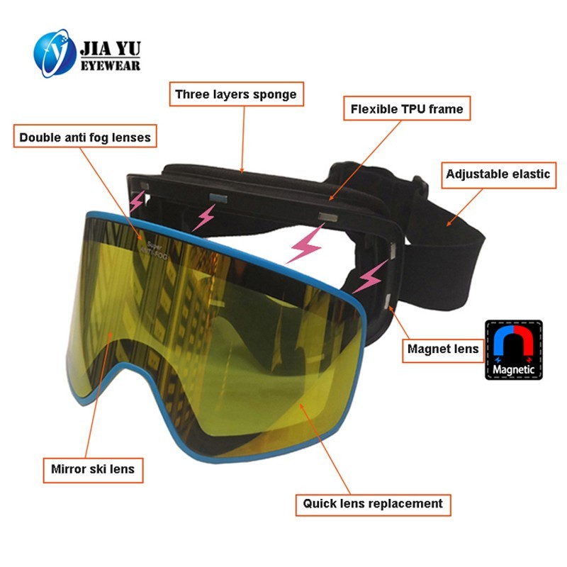 Gafas de esquí Fabricante Hombres Mujeres Protección UV antivaho Gafas de nieve sobre gafas