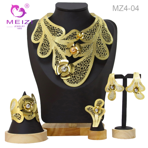Dubai 24K Gold Wedding Jewelry Set Woman 4 Pieces