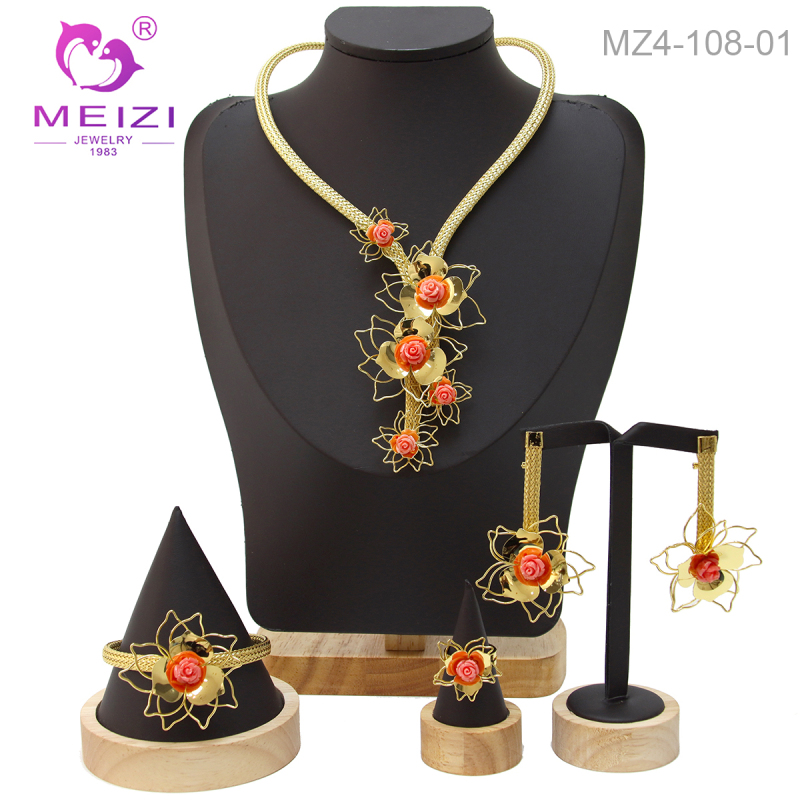 African 24k Real Gold Dubai Jewelry Set for Woman Necklace