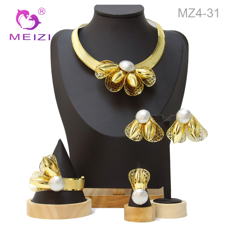 Dubai 24K Gold Plated Flower Jewelry Set for Women
