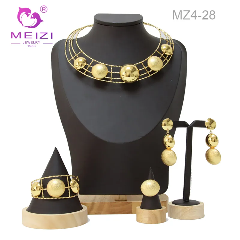 Collar de joyería chapado en oro de 24 quilates de Dubái, juego de 4 piezas