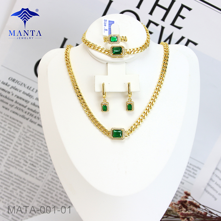 Gold Plated Necklace Earrings Bracelet Gemstone Jewelry 4 Piece Set