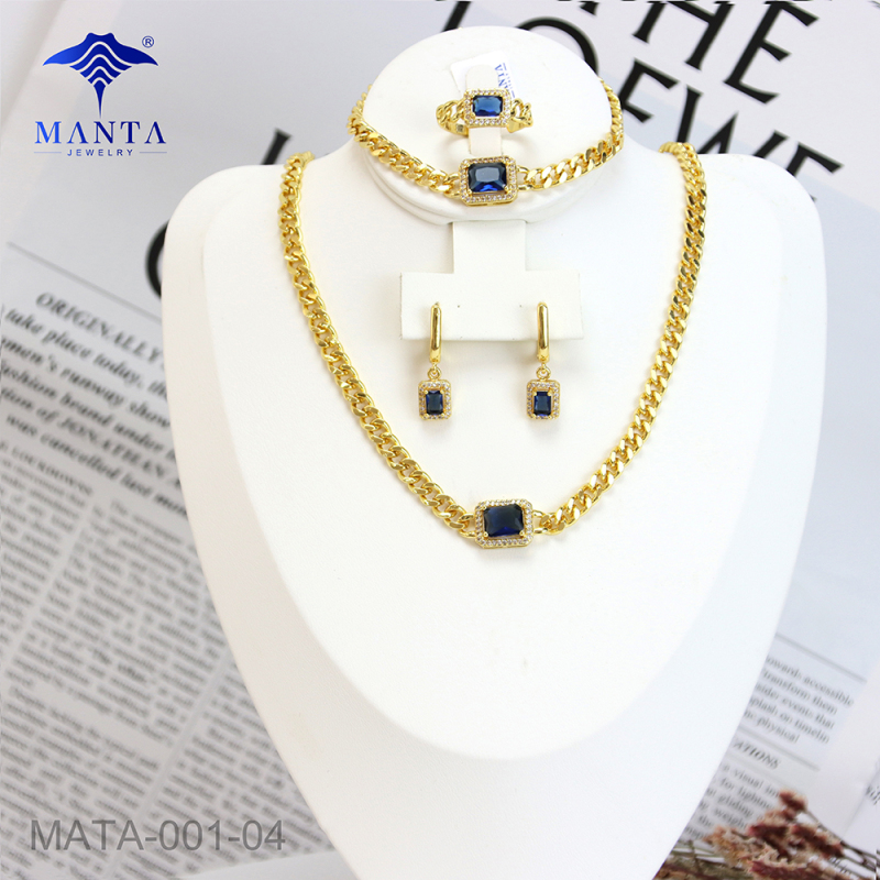 Gold Plated Necklace Earrings Bracelet Gemstone Jewelry 4 Piece Set