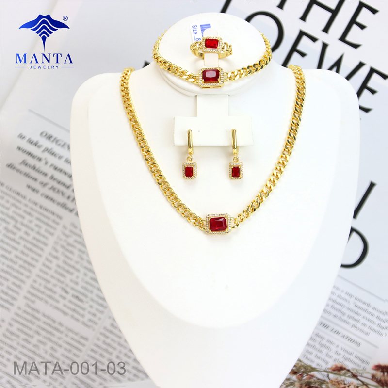 Gold Plated Necklace Earrings Bracelet Gemstone Jewelry 4 Piece Set