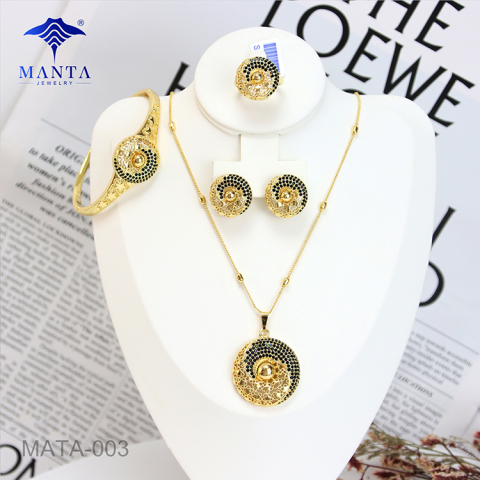 Round Black Wedding Gemstone Necklace Jewelry Set of 4