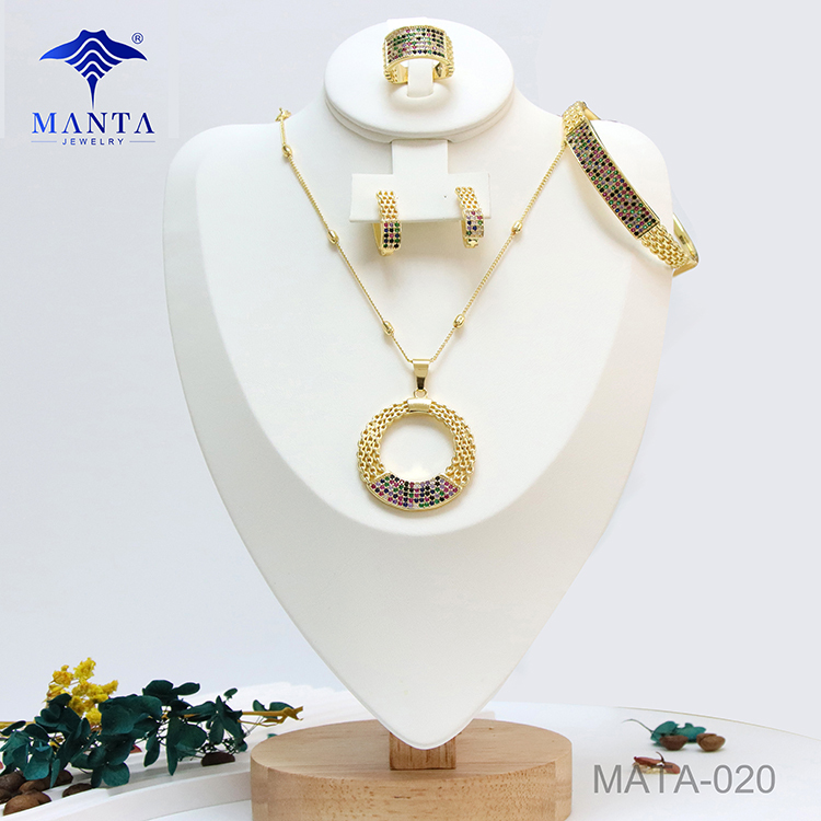 Round Gemstone Valentine's Day Gift Pendant Jewelry Set