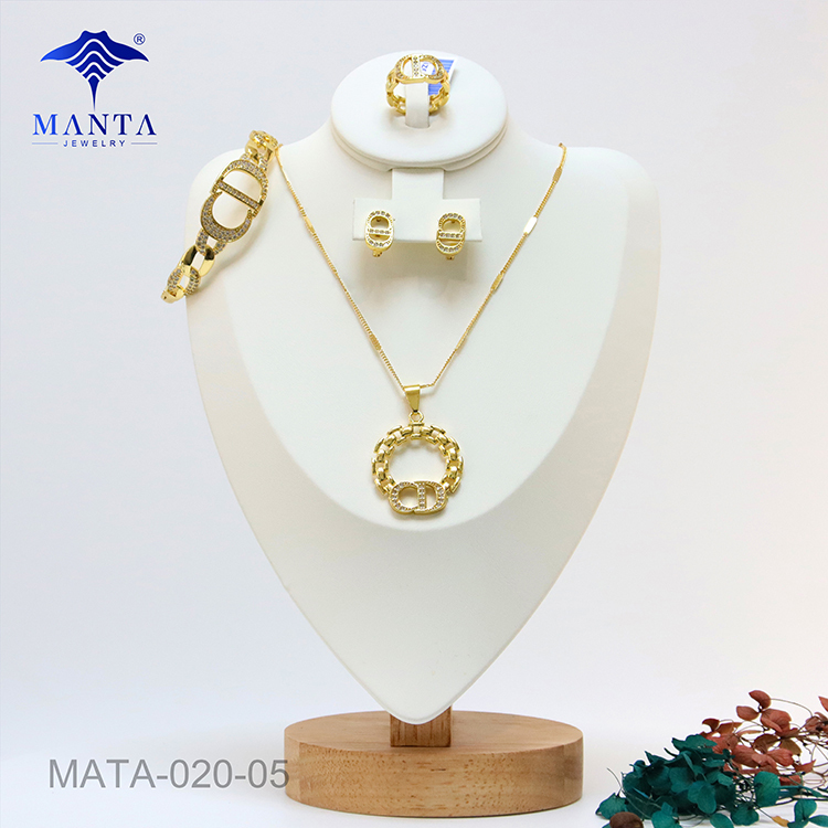 Round Gemstone Valentine's Day Gift Pendant Jewelry Set