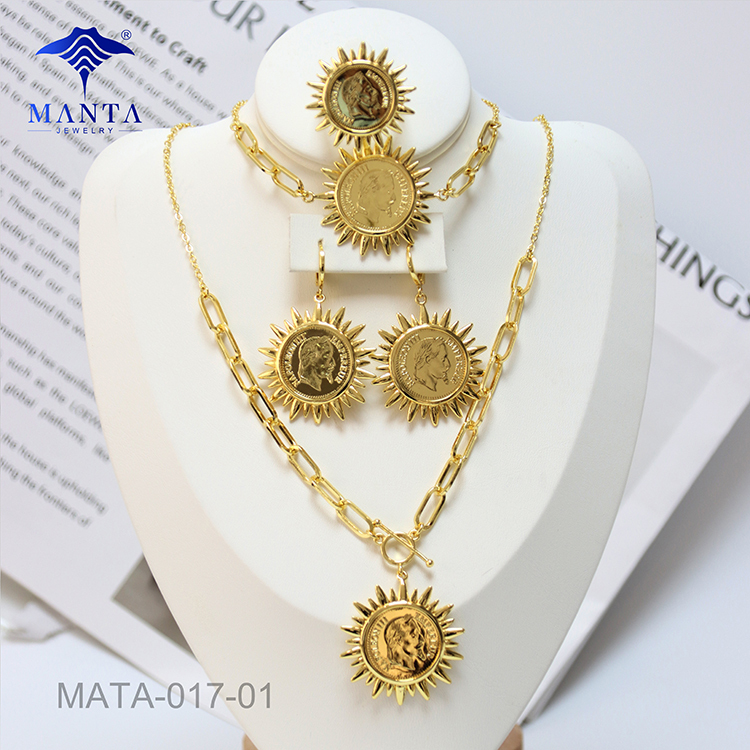 Gold Plated Ladies Wedding Pendant Earrings Necklace Ring Set