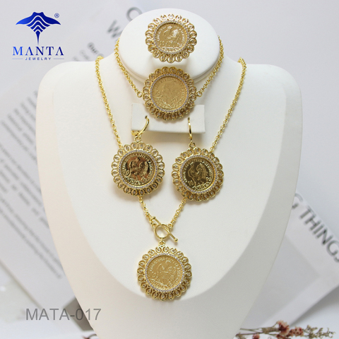 Gold Plated Ladies Wedding Pendant Earrings Necklace Ring Set