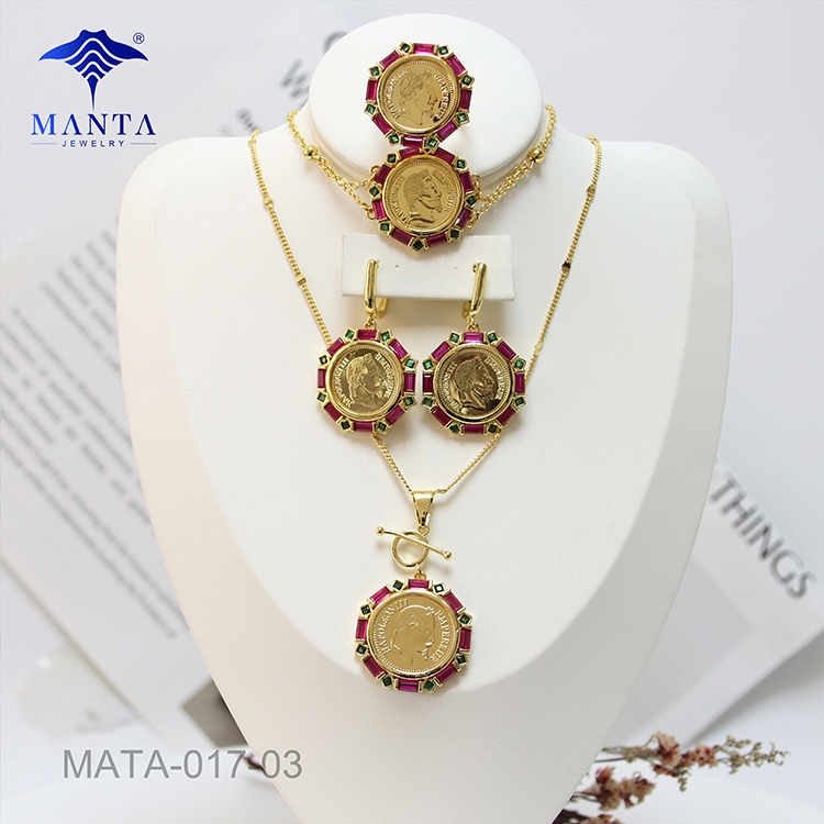 Gold Plated Ladies Wedding Pendant Earrings Necklace Ring Set