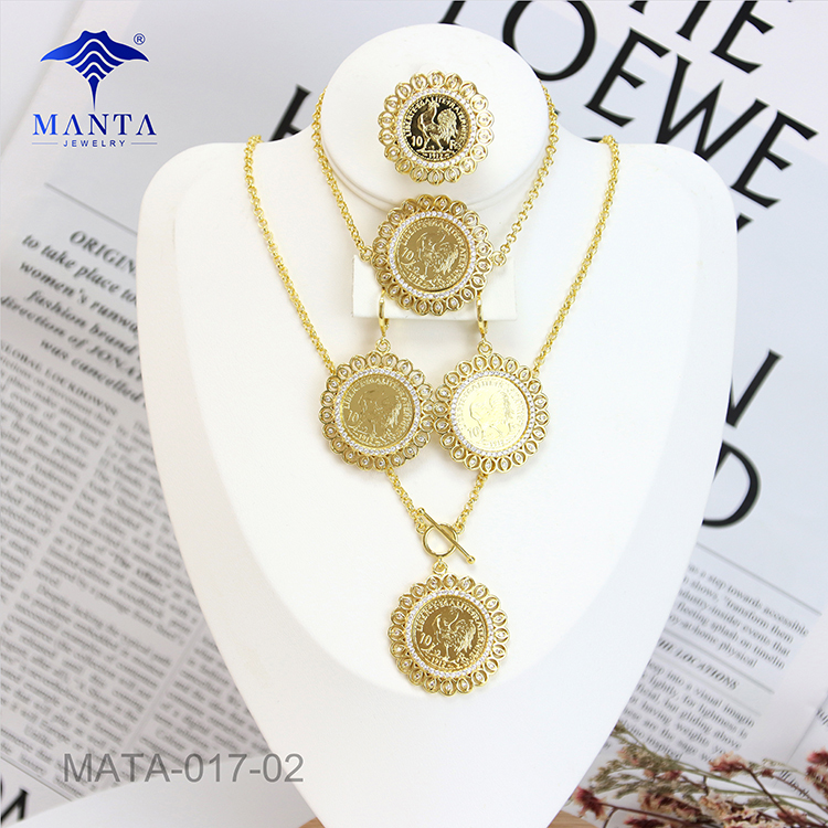 Gold Plated Ladies Wedding Pendant Earrings Necklace Ring Set