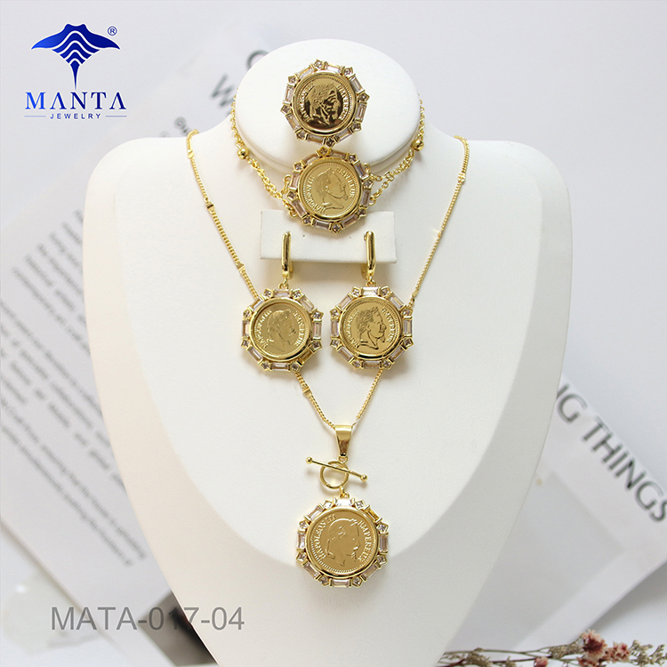 Gold Plated Ladies Wedding Pendant Earrings Necklace Ring Set