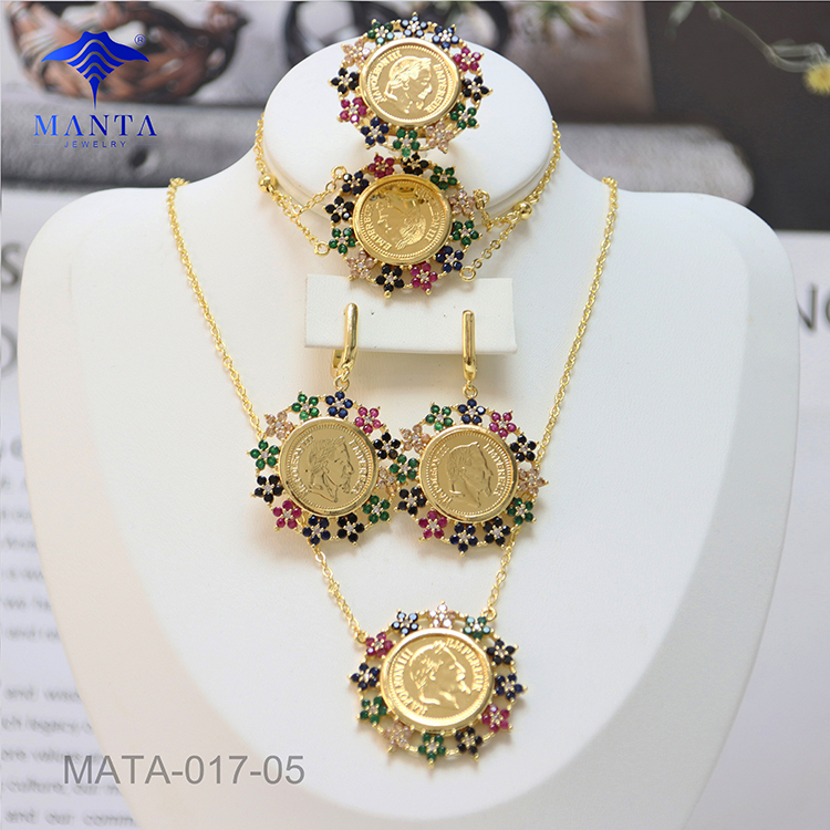Gold Plated Ladies Wedding Pendant Earrings Necklace Ring Set