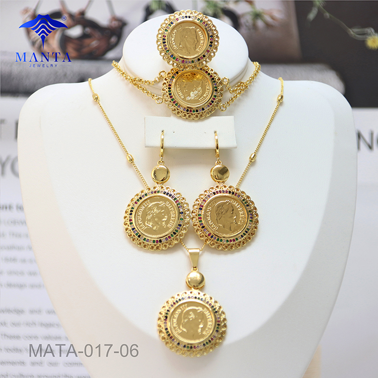 Gold Plated Ladies Wedding Pendant Earrings Necklace Ring Set