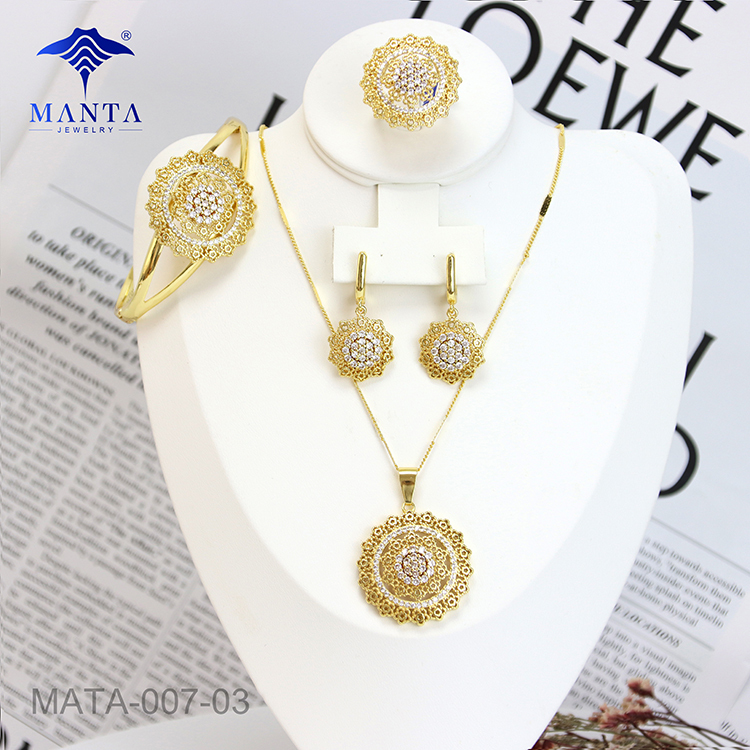 Women's Prom Gold Plated Gemstone Sun Pendant Jewelry Set