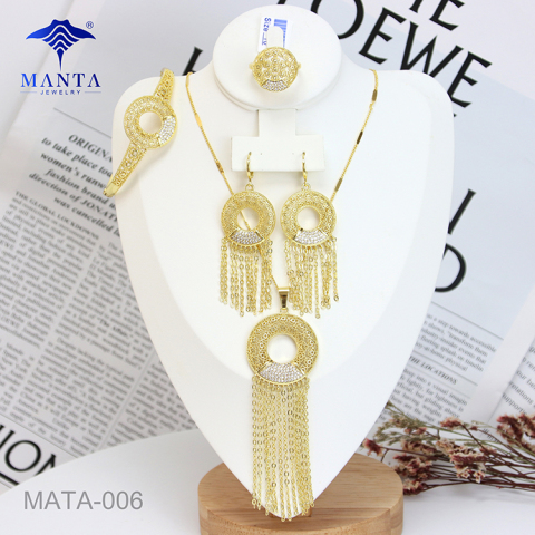 Party Gold Plated Round Line Gemstone Jewelry Set