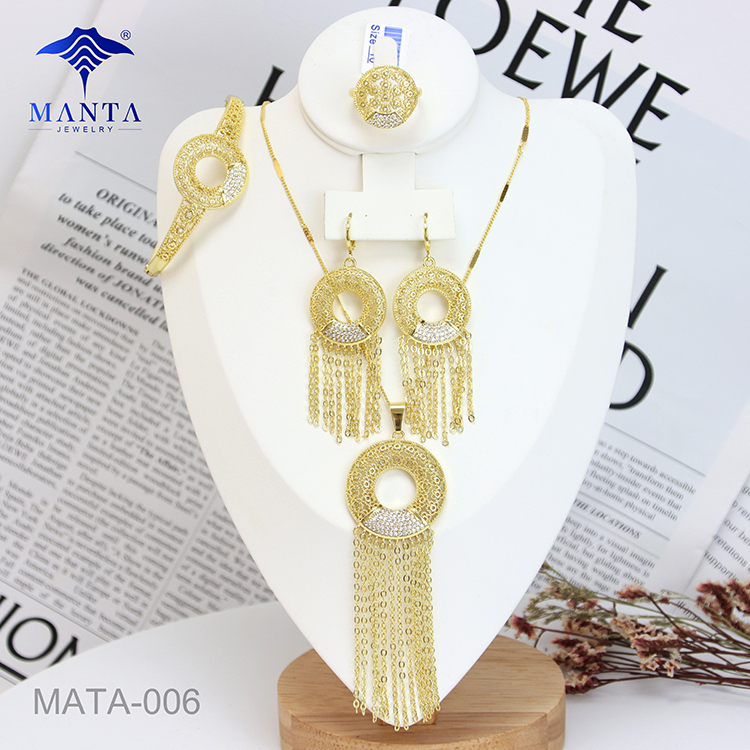 Party Gold Plated Round Line Gemstone Jewelry Set