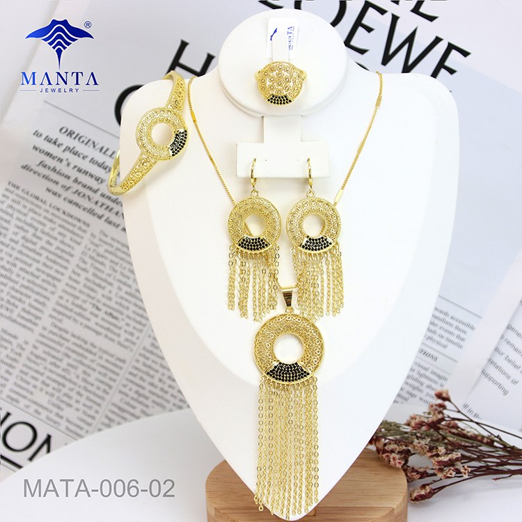 Party Gold Plated Round Line Gemstone Jewelry Set