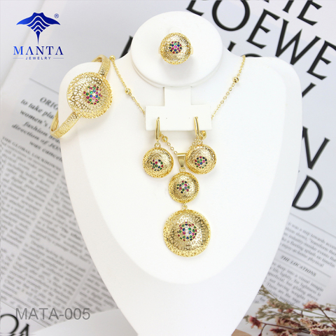 Holiday Gift Color Stone Pendant Gold Plated Jewelry Set