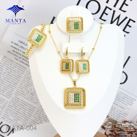 Women Gift Emerald Pendant Gold Plated Cutout Jewelry