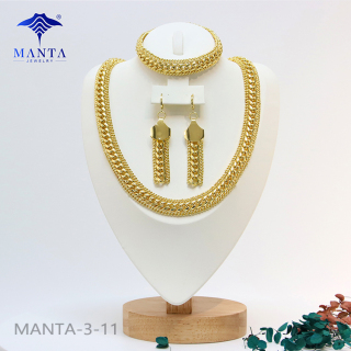 Conjunto de joyería de anillo de pendientes de collar de oro de 18 k de moda