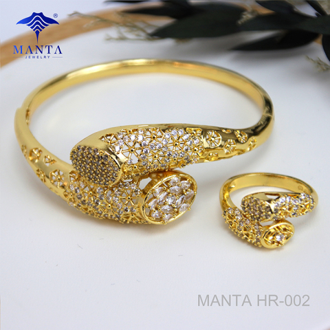 Full Zirconia Accessory 18k Gold Wedding Bangle Ring