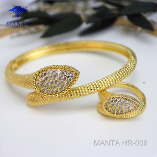 Juego de pulsera y anillo de serpiente minimalista de latón