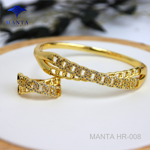 Full Zircon Gold Plated Double Screw Bracelet Ring Jewelry