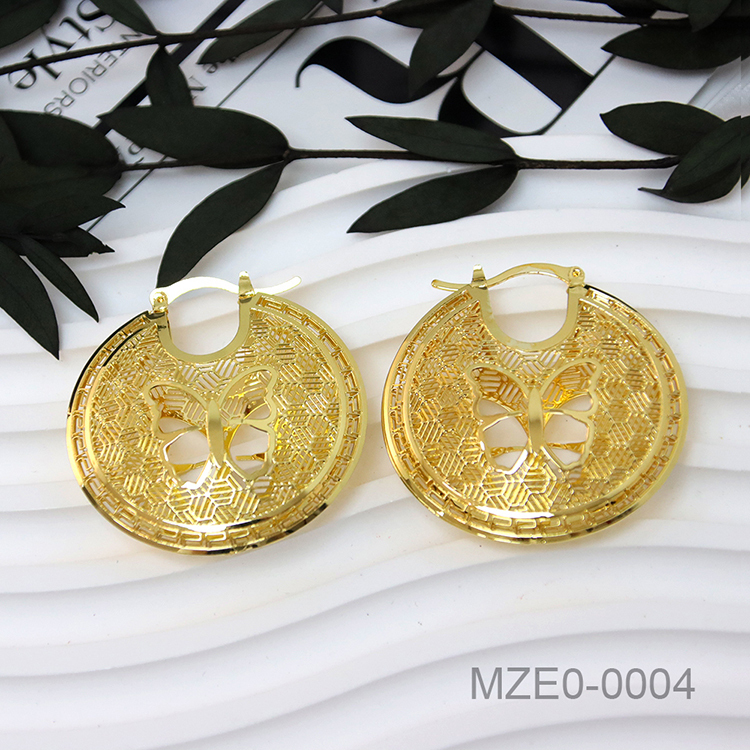 Dubai Delicate Pattern Gold Plated Round Earrings