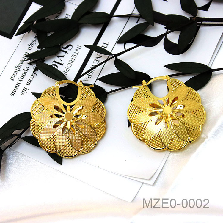 Dubai Delicate Pattern Gold Plated Round Earrings