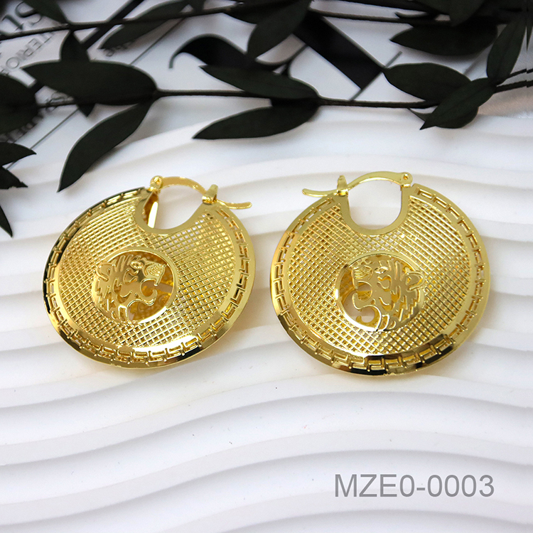 Dubai Delicate Pattern Gold Plated Round Earrings