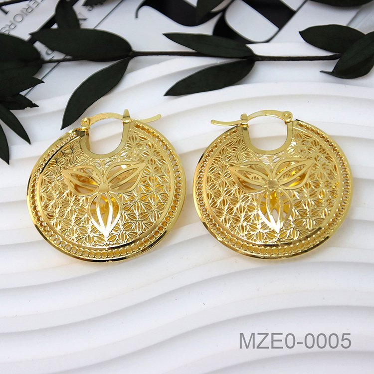 Dubai Delicate Pattern Gold Plated Round Earrings
