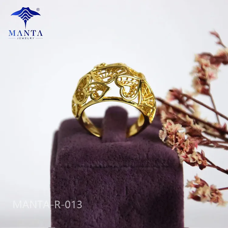Holiday Gift Simple Women Engagement 24k Gold Ring