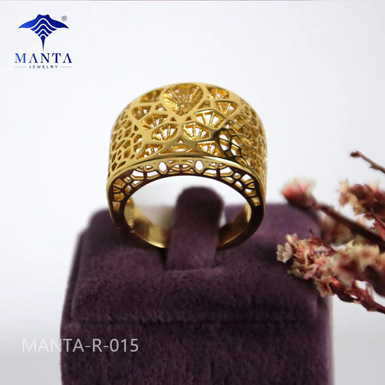 Holiday Gift Simple Women Engagement 24k Gold Ring