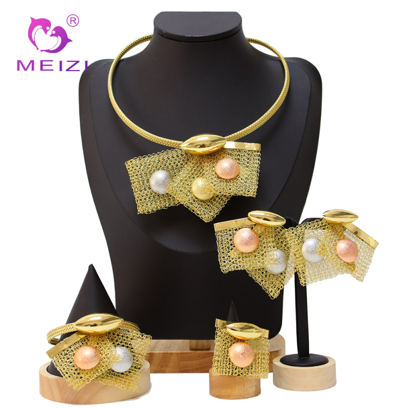 Latest Fashion Dubai Gold Plated Necklace Jewelry Set