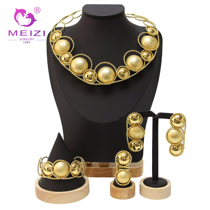 18k Wedding Exaggerated Necklace Earring Bracelet Set