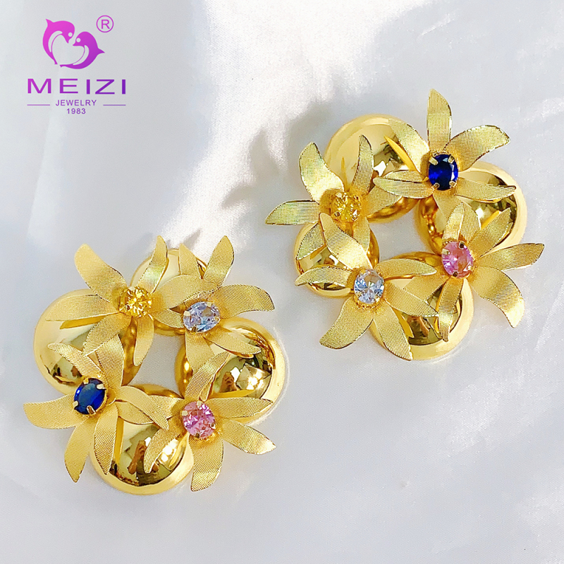 dainty big gold earrings set for women