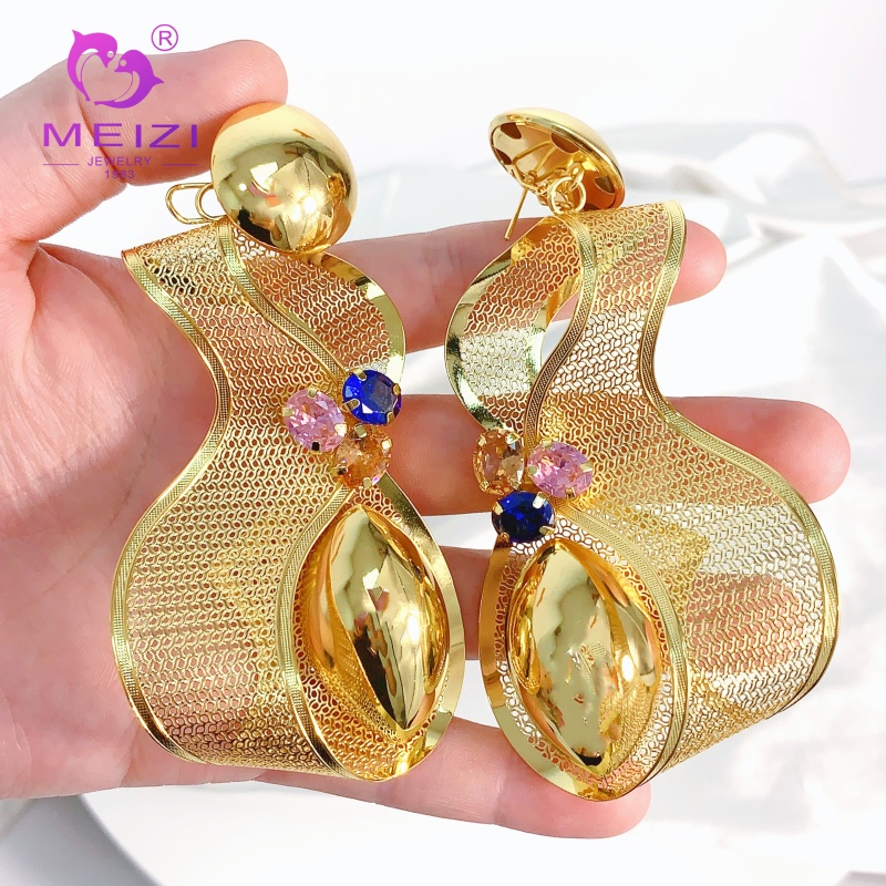 vintage simple dainty 18k gold plated large earrings for women