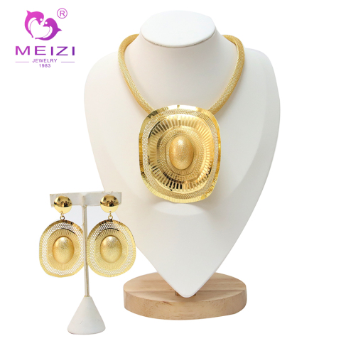 Conjunto de pingente de colar de ouro com corrente feminina e brincos