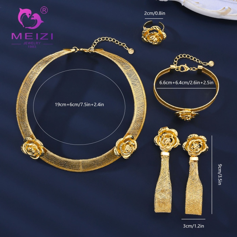 Vintage Rose-Themed Gold-Plated Jewelry Set