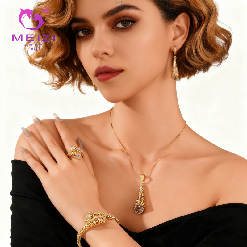 Luxury Geometric Openwork Micro-pave Jewelry Set