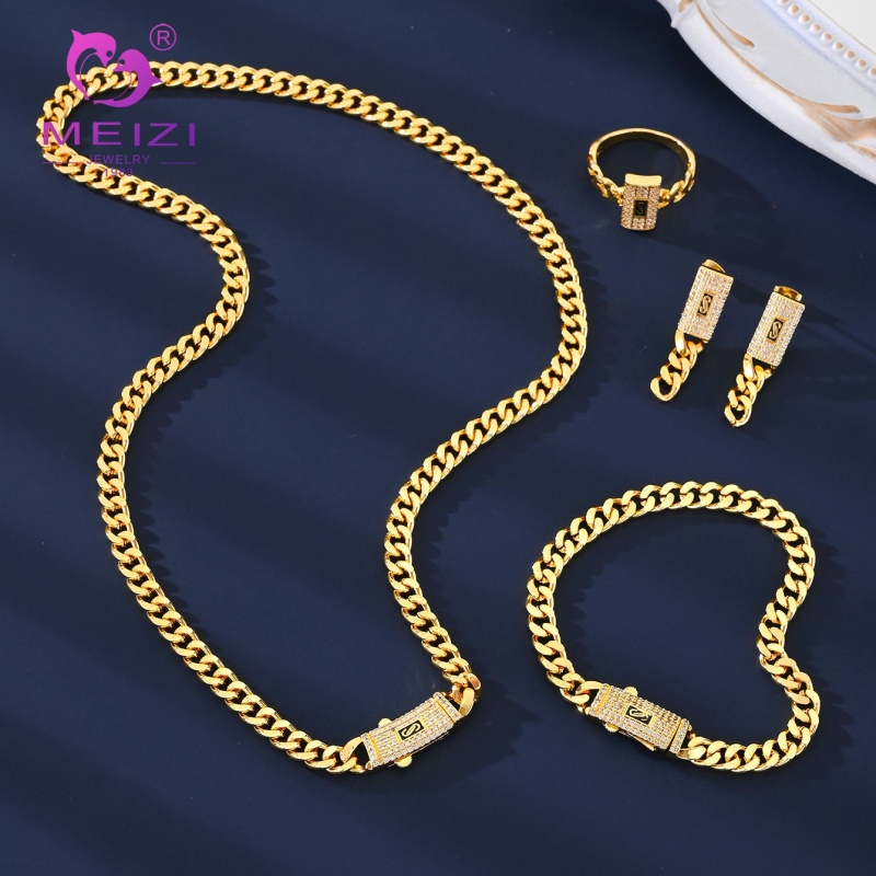 Hip-Hop Luxury Lock Chain Jewelry Set