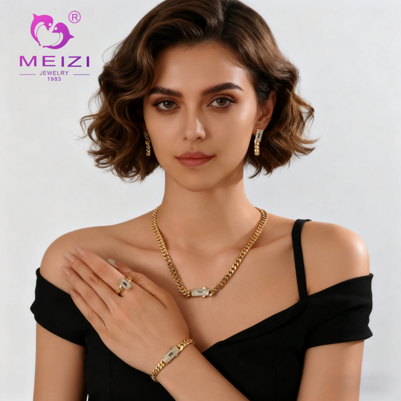 Hip-Hop Luxury Lock Chain Jewelry Set