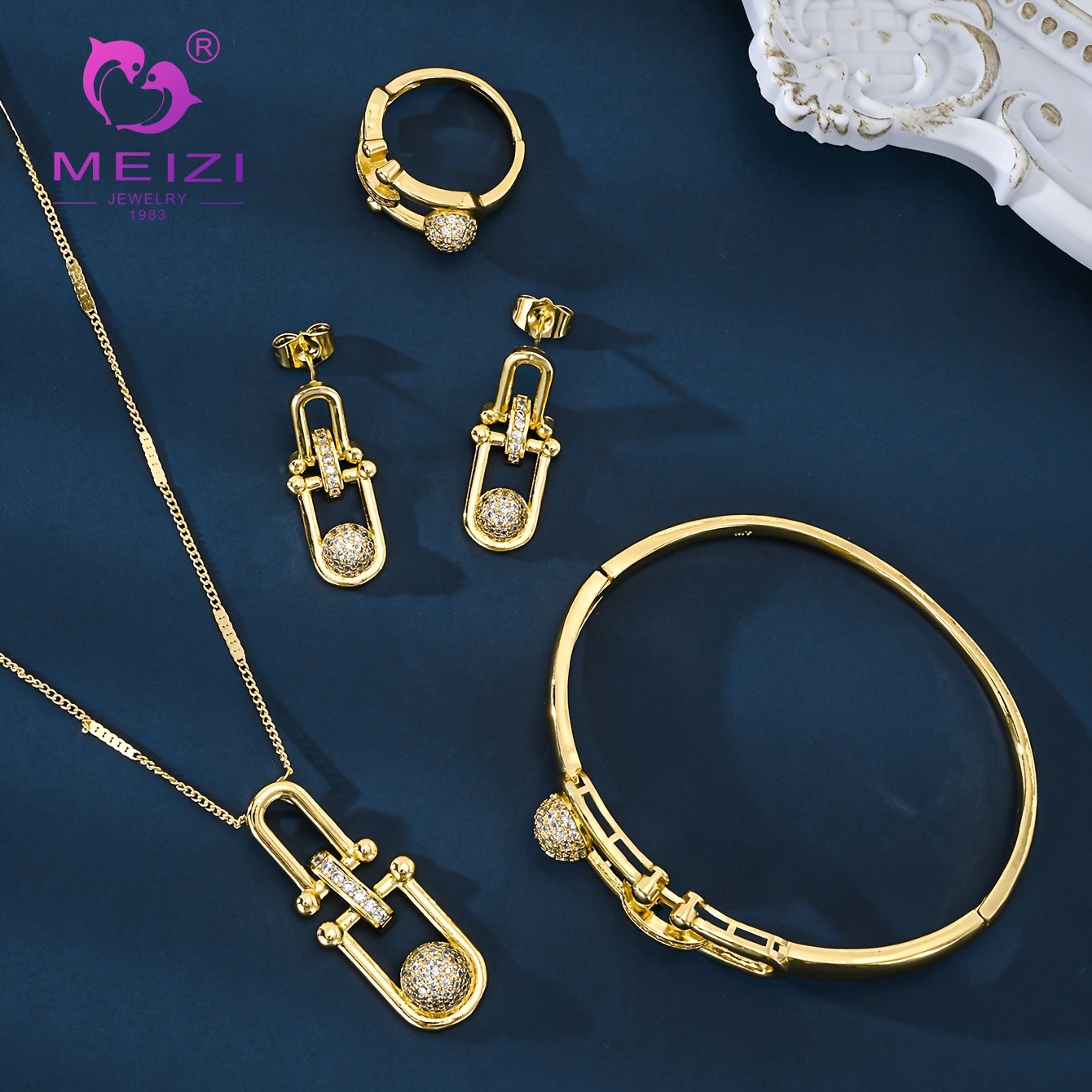 Gold-plated micro-diamond sphere jewelry set