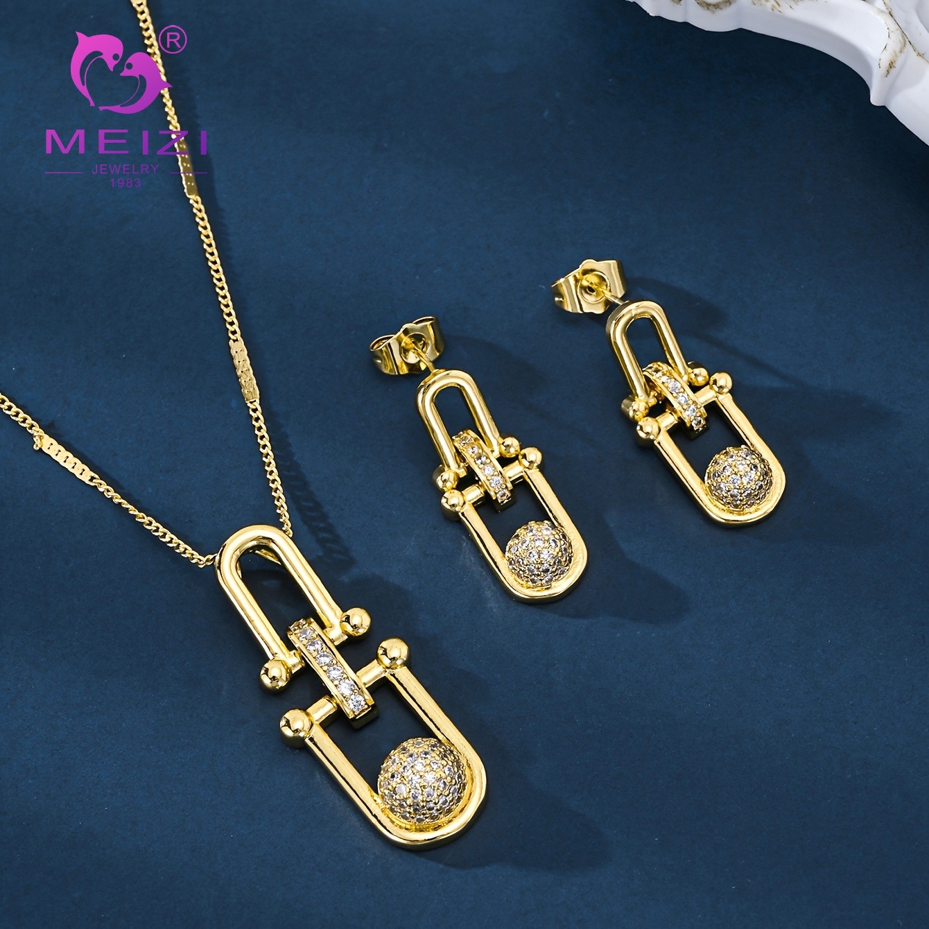 Gold-plated micro-diamond sphere jewelry set