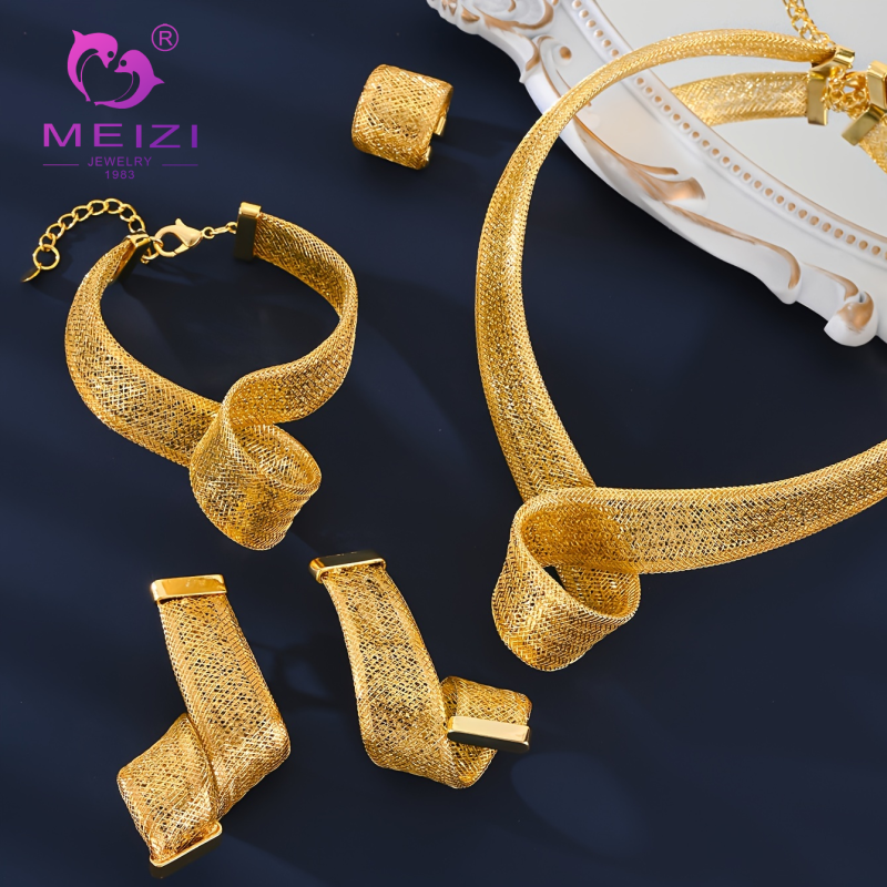 Mesh-woven metal jewelry set with buckles - a touch of luxury