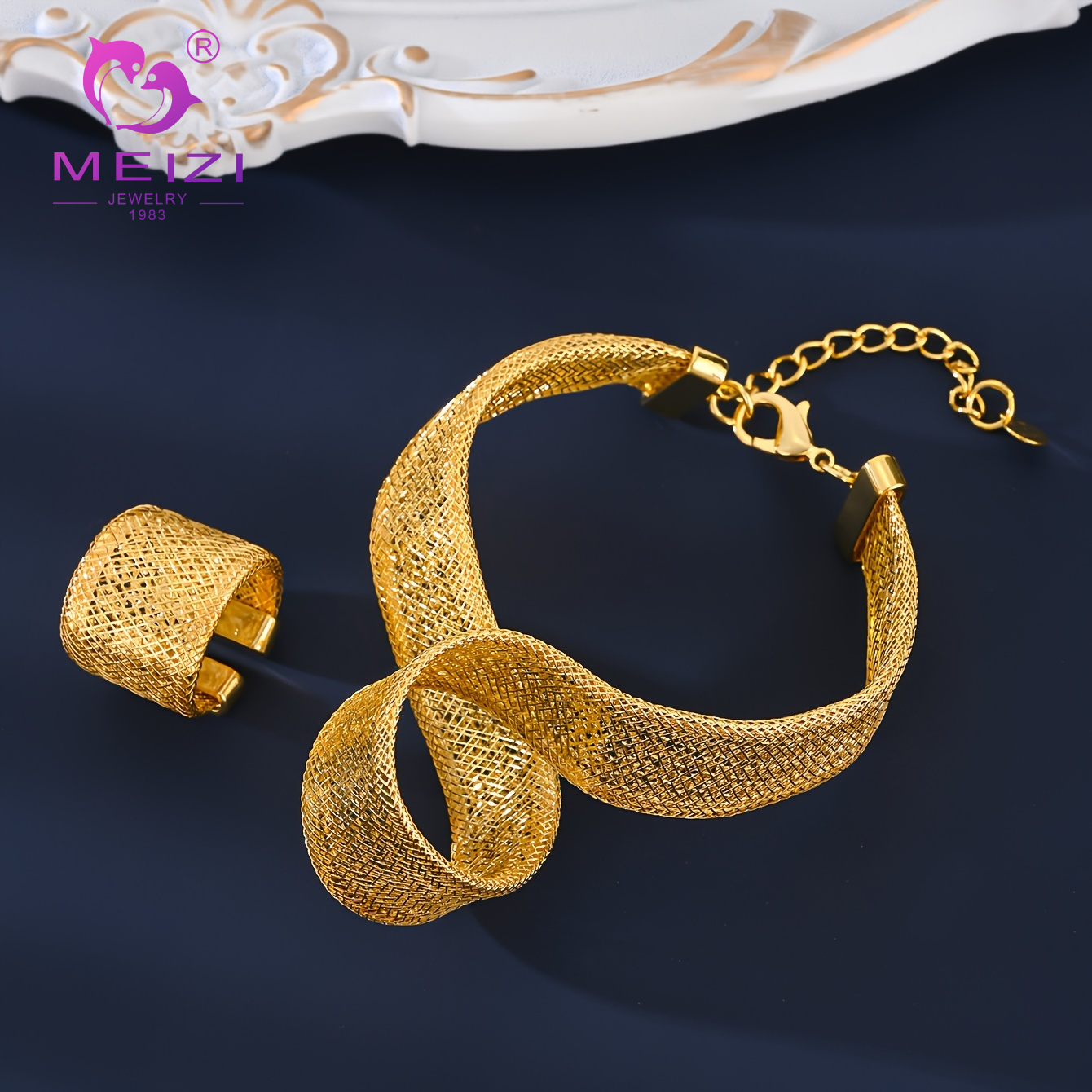 Metal mesh gold-plated jewelry set