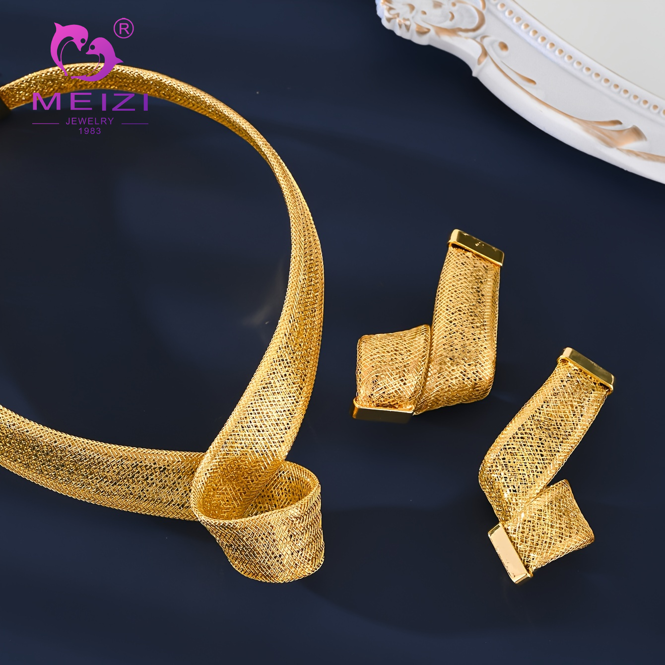 Metal mesh gold-plated jewelry set